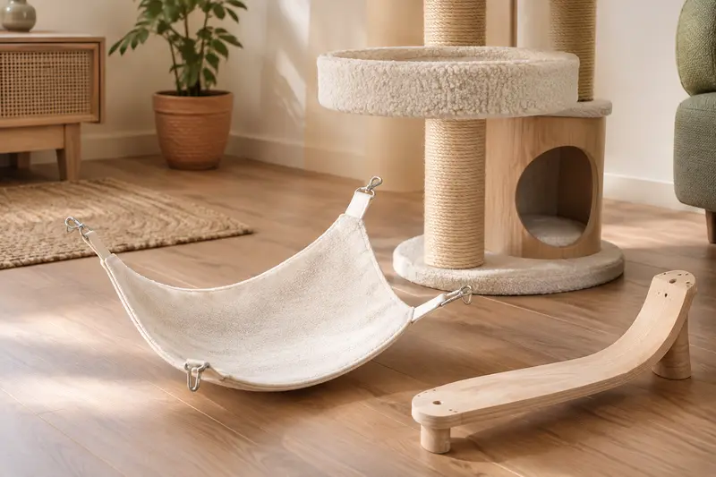 Toile de hamac de rechange présentée à côté du support d’un arbre à chat