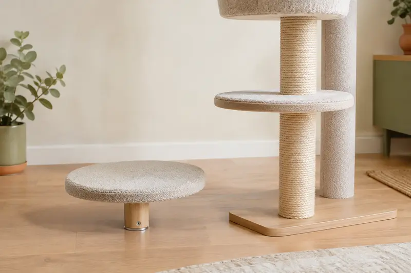 Plateforme de rechange en tissu présentée près d’un arbre à chat en bois clair