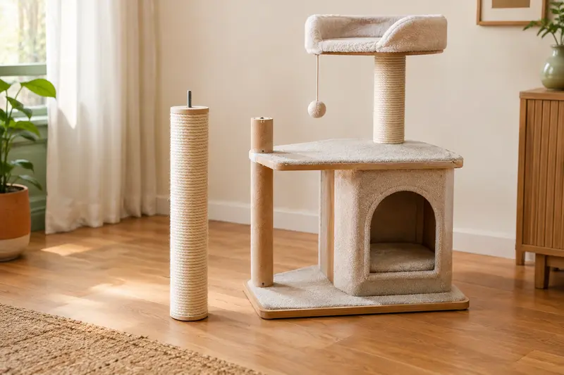 Poteau en sisal de rechange posé près de la structure d’un arbre à chat