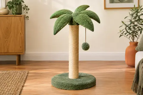 Griffoir Liflix en forme de palmier, avec poteau en sisal, base ronde et balle suspendue